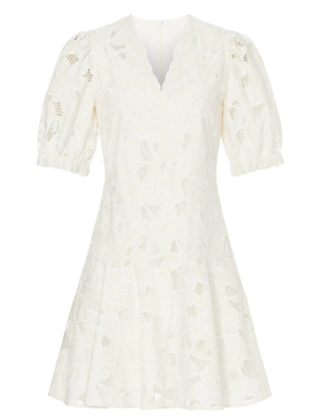 Boss Dennice Lace Embroidered Ivory White Eyelet Puff Sleeve Mini Dress P12